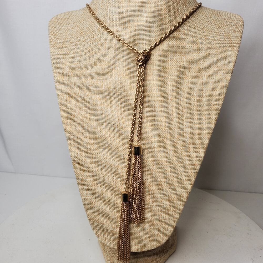 Vintage Necklace The Limited Gold Tone Chain w/ Tasels 50 Inch